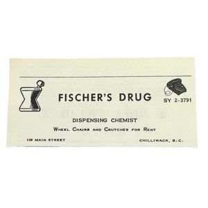 Fischer's Drug Store Vintage Print Ad Chilliwack B.C. Dispensing Chemist 1950s
